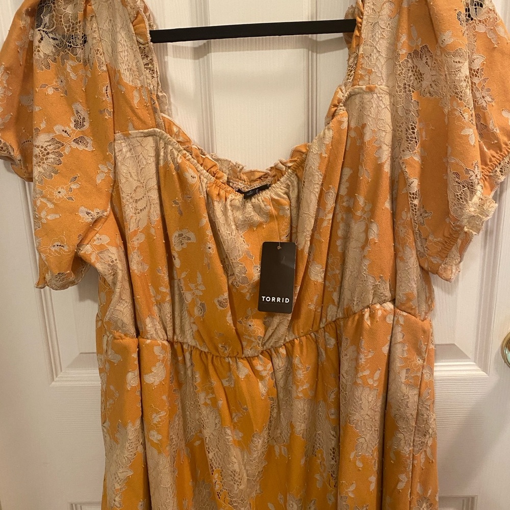 Torrid Orange and Cream Lace Midi Dress